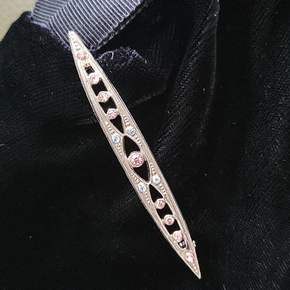 1928 Brand silver tone and rhinestone Pin